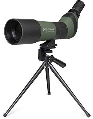 Celestron – LandScout 65mm Angled Spotting Scope – Fully Coated Optics – 20–60x Zoom Eyepiece – Rubber Armored – Tabletop Tripod and Smartphone Adapter