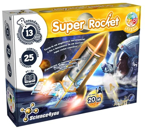 Science4you - Super Lanzador de Cohetes 13 Experimentos Niños: Haz Tus Cohetes Cientificos y lánzalos hasta 20 Metros de Altura; Juegos para Exterior, Juegos Educativos para Niños 8+ Años (80003470)