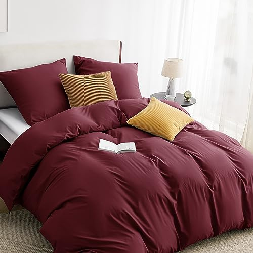 Bedsure Parure de lit 155 x 220 cm Rouge vin Housse de couette - Parures de lit 155 x 220 cm avec taie d'oreiller 80 x 80 cm Linge de lit d'été Microfibre pour lit simple avec fermeture éclair
