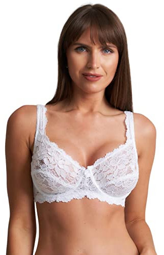ShopMCR Ladies Full Cup Lace Underwired Bra Soft Cup Full Coverage Non-Padded Push up Women’s Bra (White, 36C)