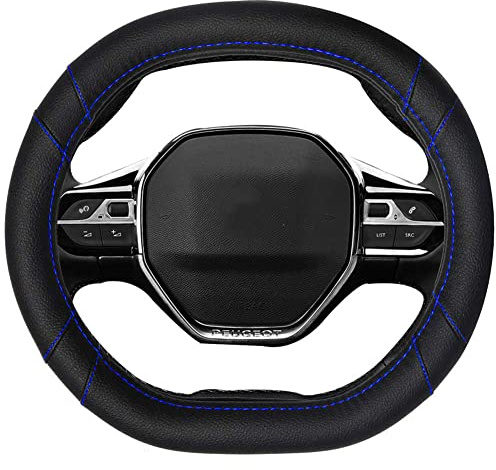 Mayco Bell Lenkradschutz aus Mikrofaser Leder passend für Peugeot 3008 4008 5008 2016-2019 508 208 2019 e-208 (schwarz/blaue Linie)
