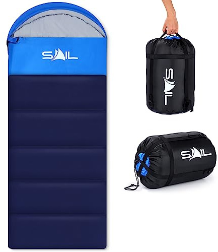 SAIL Sovsäck 3-4 säsonger - 2 kg 400 GSM vinter och kallt väder lätt, vattentät inomhus- och utomhusbruk för barn och vuxna för vandring, backpacking och camping - blå