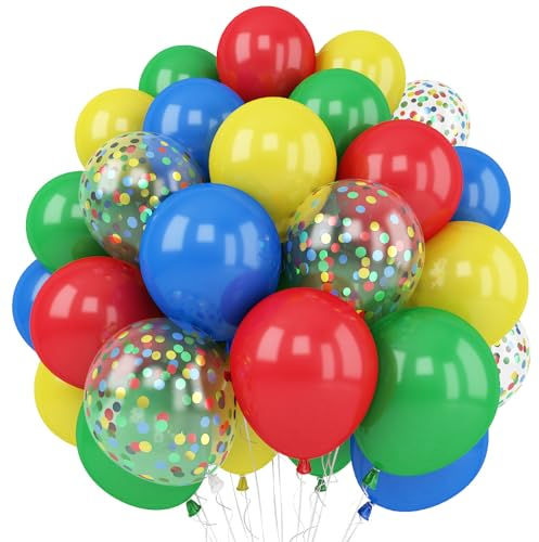 Red Blue Yellow Green Balloon Set, 12 Inch Carnival Circus Party Balloon Red Blue Green Yellow Helium Balloons Confetti Latex Balloon for Video Game Party Rainbow Kid Birthday Party Carnival Circus
