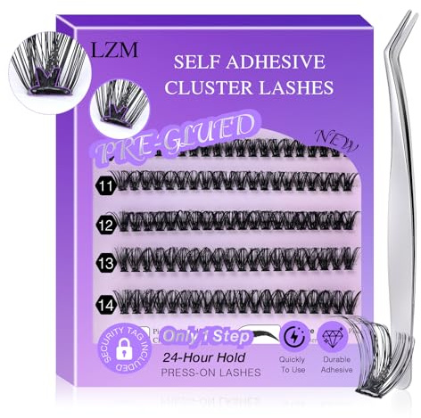 LZM Kit Extension de Cils Auto-adhésifs - D Curl 9-14mm Faux Cils Individuels Pas de Colle Nécessaire DIY Cils Extension de Cils Professionnel Faux Cils Grappe Individuels(50D)