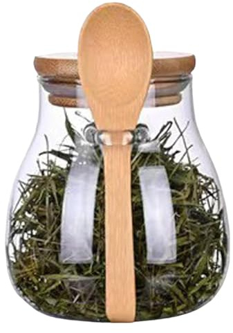 Furtryvl Barattoli con cucchiai e coperchi, Barattolo di vetro con coperchio e cucchiaio - Contenitore per alimenti ermetico con coperchio in legno | Contenitori per condimenti, contenitore per
