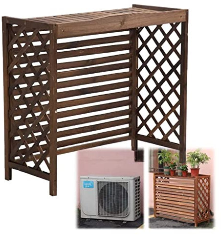 Rejilla de protección para aire acondicionado, rejilla de madera maciza para aire acondicionado, rejilla de almacenamiento con contraventanas, rejilla de madera decorativa, antipolvo y anticorrosión