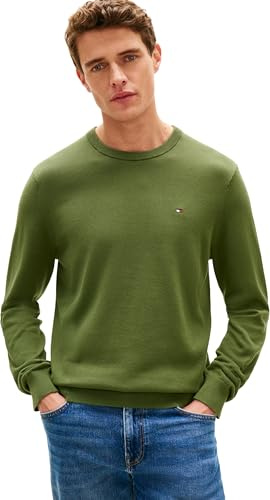 Tommy Hilfiger Essential SSNL MW0MW39999 - Suéter de algodón con Cuello Redondo para Hombre, Color Verde, Talla S, Verde (Pino de montaña), S