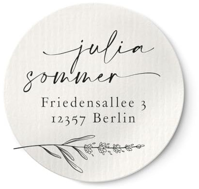 Personalisierte Adressaufkleber mit Lavendelzweig | 4cm Runde wischfeste Etiketten 24 Stück mit Wunschtext | ideal für Einladungskarten Umschläge Briefpost Geschenke NORDEULE (Natur)