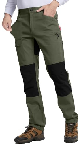 WORK IDEA Pantalones de senderismo para hombre, elásticos, ajustados, resistentes al agua, adecuados para actividades al aire libre, Campo verde-type2, L