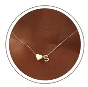Turandoss Initial Necklaces for Women Girls Trendy, 18K Gold Plated Tiny Heart Initial S Dainty mothers day gifts Gold Initial Necklaces for Women Girls Jewelry
