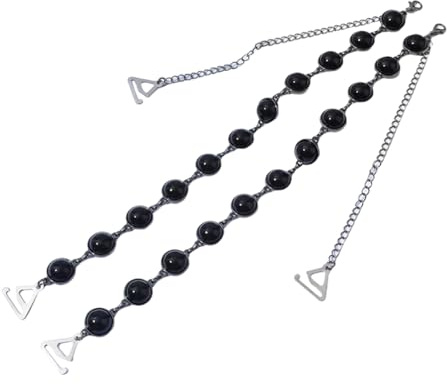 QUUPY 1Pair Pearl Bra Straps Adjustable Shoulder Strap Decorative Bra Chain Strapless Bra Replacement for Women Strapless Tops(Black)