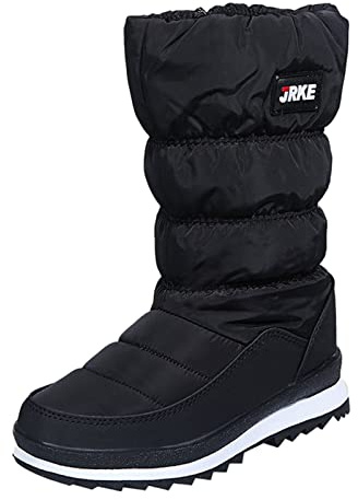 Generisch Botas de nieve con plataforma de moda para mujer, con cremallera lateral, forro polar de caña media, algodón, Negro , 40 EU