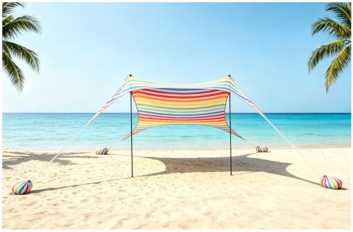 Floving Strandskugga, tält, markis, strand, solskyddsmedel, vattentät, lätt blockering och elastiskt parasoll, strandmusslor (ränder, L)