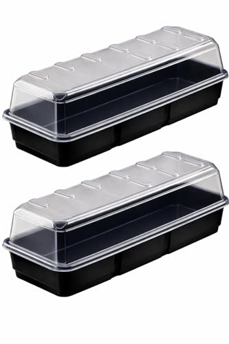 Muddy Hands Pack of 2 Seed Propagator Tray with Lid – 37cm Long Large Windowsill Plant Propagator, Indoor Mini Greenhouse for Seedlings, Humidity Dome Germination Tray (37cm x 13.5cm x 12 cm)