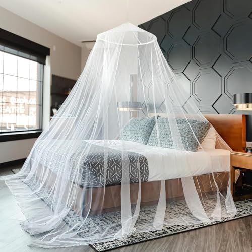 Zanzariera di alta qualità, per letto singolo California king size, conica, extra larga e lunga, ideale per viaggi, senza sostanze chimiche sulla rete, bianca