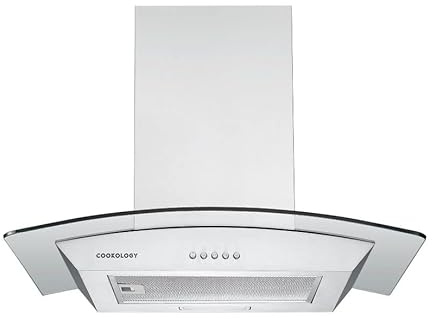 Cookology CGL600SS/A Designer Extractor | 60cm Curved Glass Chimney Cooker Hood in Stainless Steel