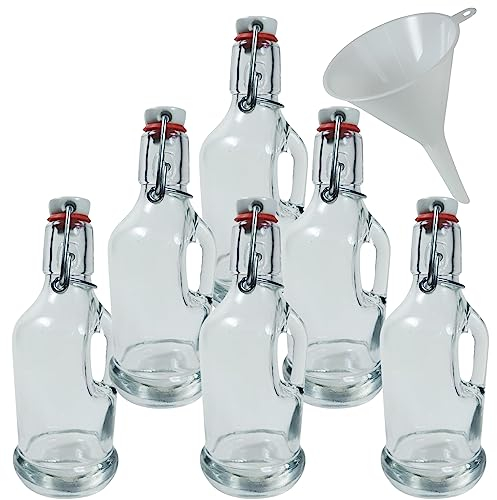 Viva-haushaltswaren lot de 6 bouteilles en verre 200 ml gallon avec fermeture mécanique et entonnoir blanc ø 9 cm