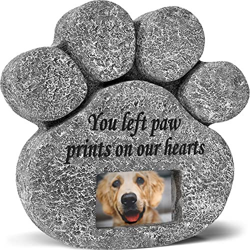 You Left Paw Prints On Our Hearts' Paw Print - Piedra Conmemorativa para Mascotas, Marcador de Tumba con Ranura para Marco de Fotos Personalizable, Regalo de pérdida de Mascota, lápida Conmemorativa