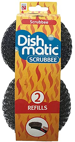 Dishmatic Scrubbee Stainless Steel Scourer Head Refills for Cleaning BBQ, Grill, Oven – Kitchen Washing-Up Handle Refills – Pack of 2