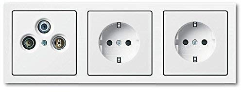 BUSCH JÄGER Komplettset/Antennensteckdosen-Einsatz Radio/TV/SAT (**) WISI + 3fach Rahmen und Abdeckung inkl. 2 x Steckdosen 20 EUC-84 Future Linear Studioweiß