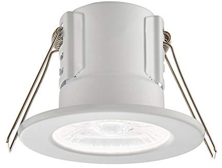 National Lighting SHIELDECO Matt White Finish Steel Fire Rated Cool White LED Anti Glare Low Profile Ceiling Downlight Spotlight IP65 Rated for Bathroom, Shower, Kitchen, Lounge