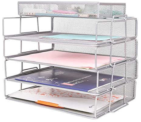Exerz EX62005 Organizador de Papel de Malla de Alambre, 2 Unidades, Organizador Multifuncional/Organizador de Archivos para Oficina, Escuela, Estudio, cajón 2 en 1, Ahorro de Espacio.
