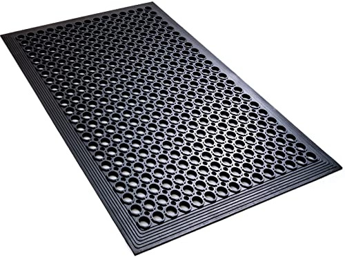 YOSHIKO Anti Fatigue Rubber Floor Mats Restaurant Kitchen Drainage Mat Door Mats Durable Non-Slip Bar Floor Mat Utility Mat Indoor Outdoor Wet Area Use 24 x 36 Black