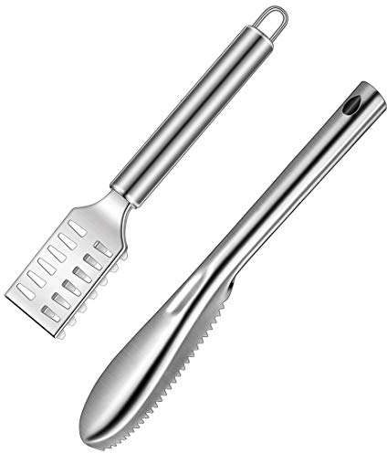 2 Pack Fish Scaler Brush Fish Scaler Remover Set with Stainless Steel Sawtooth,Easily Remove Fish Scales-Cleaning Brush Scraper Tool for Kitchen