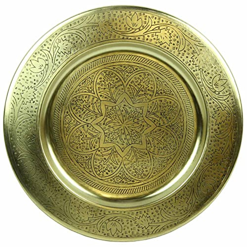 Casa Moro Marokkanisches Serviertablett Nermin Ø 40 cm rund aus Metall in Antik Gold Look orientalisches Teetablett Ostern Muttertag Deko-Teller Tisch Wohn-Deko TTB407G