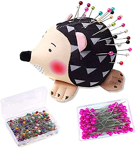 Birsppy NNY Inc 1 Stück Nadelkissen Igel Form Pin Halter, 200 Stücke Bunte Kopfnadeln DIY Sewing Craft Werkzeug für Handarbeiten (Igel)