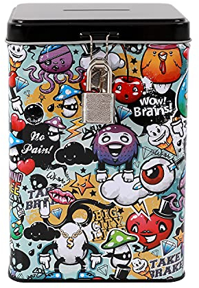 I-TOTAL® Hucha Divertida con candado y Llave, Hucha de Metal con Cierre (Graffiti)
