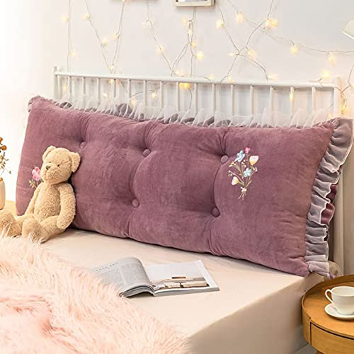 CHENGH Kopfteil Rückenkissen Rückenstützkissen Sofa Rückenlehne Bett Couch Wandkissen Samt Keil Kissen Kopfkissen Kissen Besticktes Kissen SchlafzimmerKissen, Waschbar,Purple-200×50cm