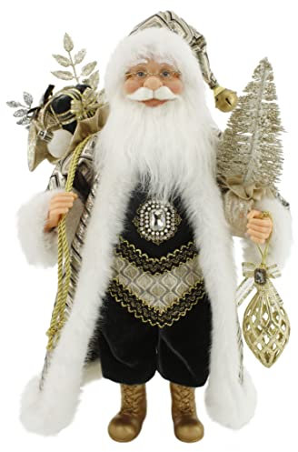 Windy Hill Collection 40,6 cm große, stehende Figur mit Zickzackmuster, Schwarz und Gold, Weihnachtsmann 162042