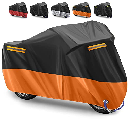 Telo Coprimoto Telo Coprimoto Impermeabile Per Esterno 210D Panno Oxford Copertura per Moto Portatile Moto Motorino Antipolvere Parapioggia, Resistente a Polvere, 265x105x125cm (Arancia)