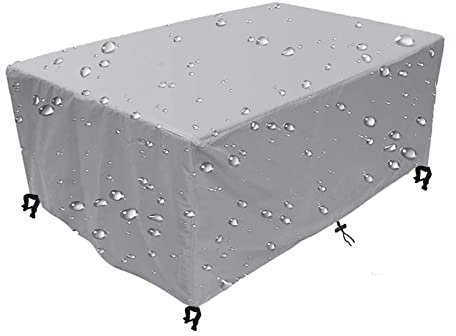 Gartenmöbel Abdeckung Wasserdicht,Abdeckplane Gartenmöbel Winterfest 420D Oxford Schutzhülle Gartenmöbel Wasserdicht UV-Schutz Winddicht gartengarnitur mit Schnalle Kordelzug Silber 305x265x73cm