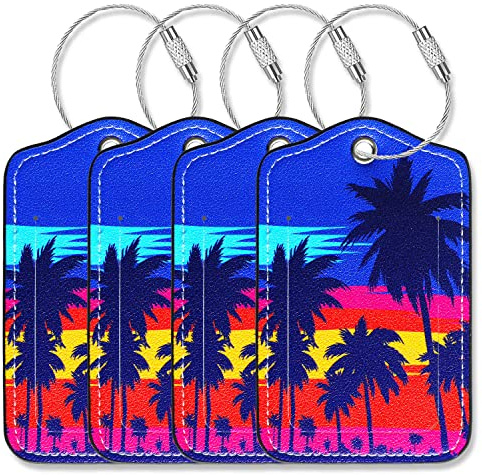 Gowraps Luggage Tags for Suitcases-Leather Luggage Tag 4 Pack with Loops Cute Bag/Backpack/Suitcase Tags Bulk Travel Essentials for Flying