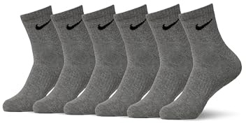 Nike Unisex Everyday Cushioned Training Ankle Socks (6 Pairs), Carbon Heather/Black, X-Large