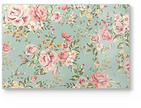 DEQORI Schneidebrett aus Glas | groß 30x20 cm | Motiv Tapete mit Blumenmuster | Design Schneideplatte für Küche | Frühstücksbrett antibakteriell & rutschfest | Glasplatte & Servierplatte