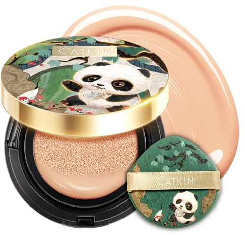 CATKIN Panda Land Fondotinta in Polvere Compatto Copertura Completa, Formula Nutriente e Tenuta 24H,con Acido ialuronico, Per Pelli Sensibili, Finish Satin,15g*2 (C03 MEDIUM BEIGE)