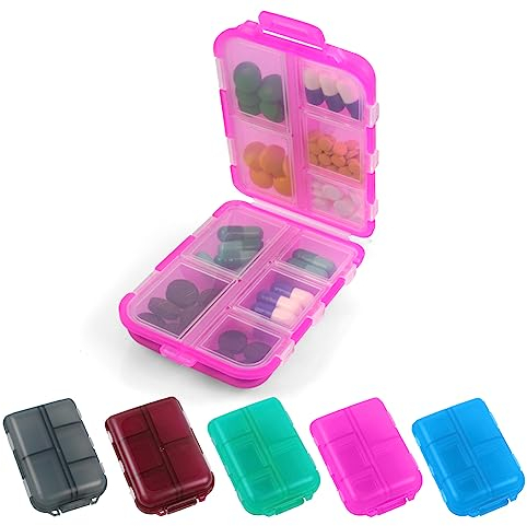 ACWOO Tablettenbox 7 Tage, Pillendose 10 Fächer Morgens Abends, Medikamentenbox mit 7 Tage BPA Frei mit Einfachem Offenem Design für Medikamente, Vitamine, Fischöl usw (Rosa)
