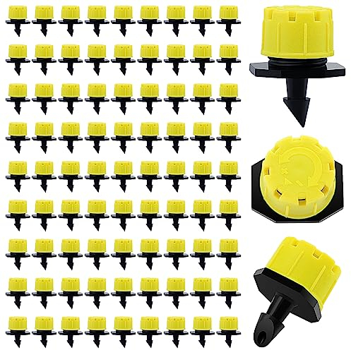 VooGenzek 90 Piezas 1/4'' Goteros de Riego, Plástico Aspersores de Riego Ajustables de 8 Agujeros, Cabezas de Riego para Goteo Goteros, Rociadores de Riego para Césped, Jardín, Amarillo