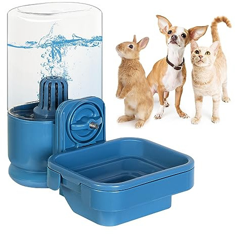 VANNON Small Animal Filter Water Dispenser for Crate, 26oz Water Bottle for Cage, BPA Free and Anti-Overeflow Pet Water Bowl for Small Dogs, Cats and Rabbits, Blue