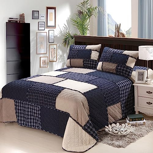 XIUWOUG Tagesdecke Bettüberwurf 230X250 Aus Baumwolle Tagesdecke Shabby Patchwork Gesteppte Decke Für Doppelbett Quilt Überwurf Bett Überwurfdecke Leicht,230x250cm