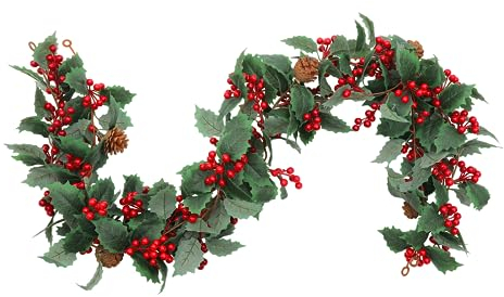 EDWINENE Set of 2 Rote Beere Weihnachtsgirlande mit Tannenzapfen – Künstliche Beerengirlande für Innen und Außen Garten Heimdekoration Winter