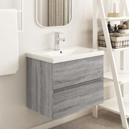 puraday Mobile Lavabo Grigio Sonoma 60x38,5x45 cm in Legno Multistrato Mobile Sotto Lavabo Mobili Bagno Mobiletto Lavandino Bagno Mobiletto Per Lavabo Spazio Sufficiente Per Riporre Gli Oggetti
