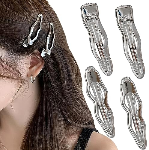 Silber Welle Metall Haarspangen Damen Alligator Haarspangen Mädchen Haarklammer Pony Haarspange Klein Haarclips Haarnadeln Haarschmuck Hair Accessoires Hair Clip Metal Hair Clips for Women, 4 Stück