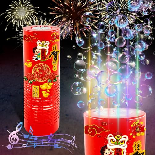 Feuerwerk Seifenblasenmaschine 12 Löcher Mit 150ml Seifenblasenlösung & Aufkleber, Automatischer Bubble Machine Mit Lichtern Und Musik Geschenke Für Kinder Für Party Hochzeit Weihnachten (Version 3)