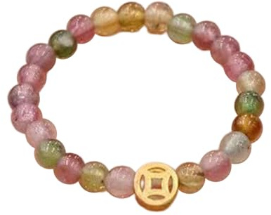WATERBELINE Perlenringe,Naturstein-Regenbogen-Turmalin-Ringe,Verstellbarer Fingerschmuck für Frauen und Mädchen,Retro-bunt gestaltete Perlenringe
