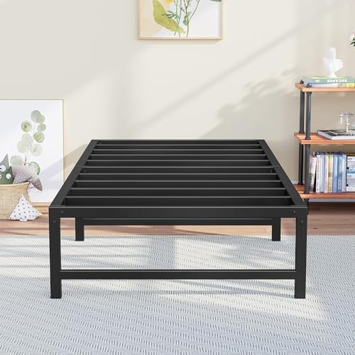 Yornoli 3ft Single Bed Heavy Duty Steel Slats Single Metal Bed Frames with 31.5cm Platform Storage for Adult No Box Spring Needed Easy Assembly Noise-Free Non-Slip 800kg Load-Bearing,(BF03-BK)