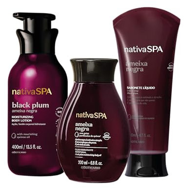 O Boticário Nativa SPA Ciruela Negra Set Regalo Cuidado de la Piel con 3 Productos | Crema Hidratante Corporal 400ml, Aceite Corporal Perfumado 200ml y Gel de Ducha y Baño 200g